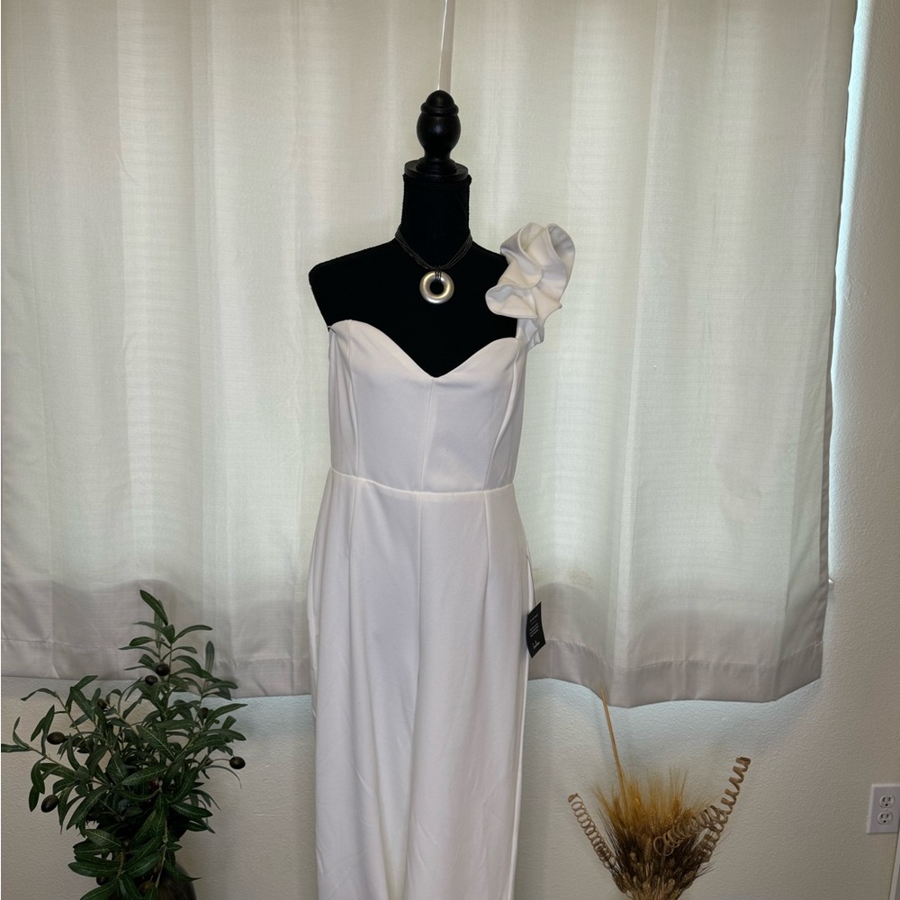 Lulus One Shoulder Ruffled Jumpsuit White Large